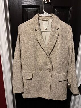 H&M Neutral Beige Textured Double-Breasted Blazer